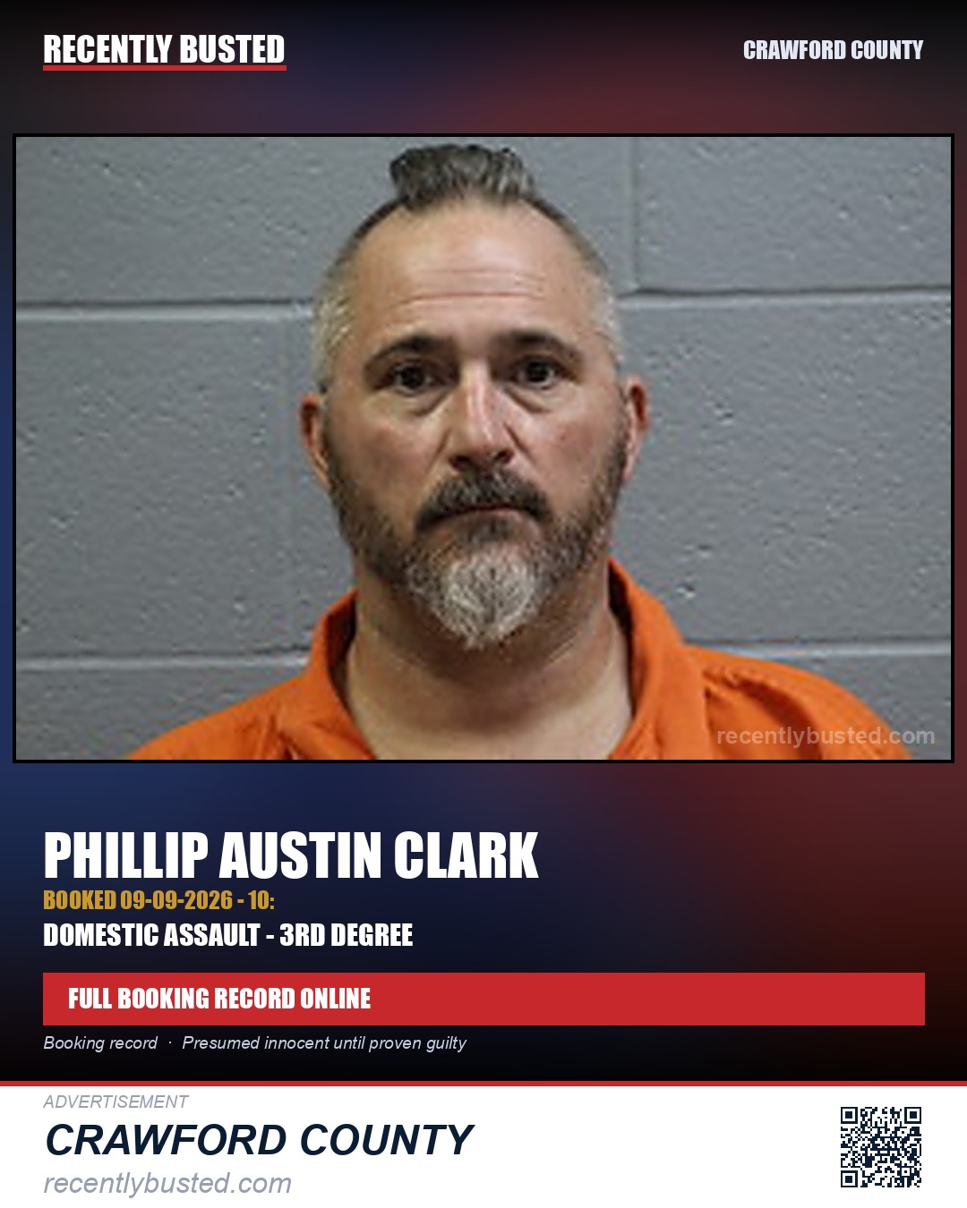 Clark, Phillip Austin — arrest record card, Crawford County