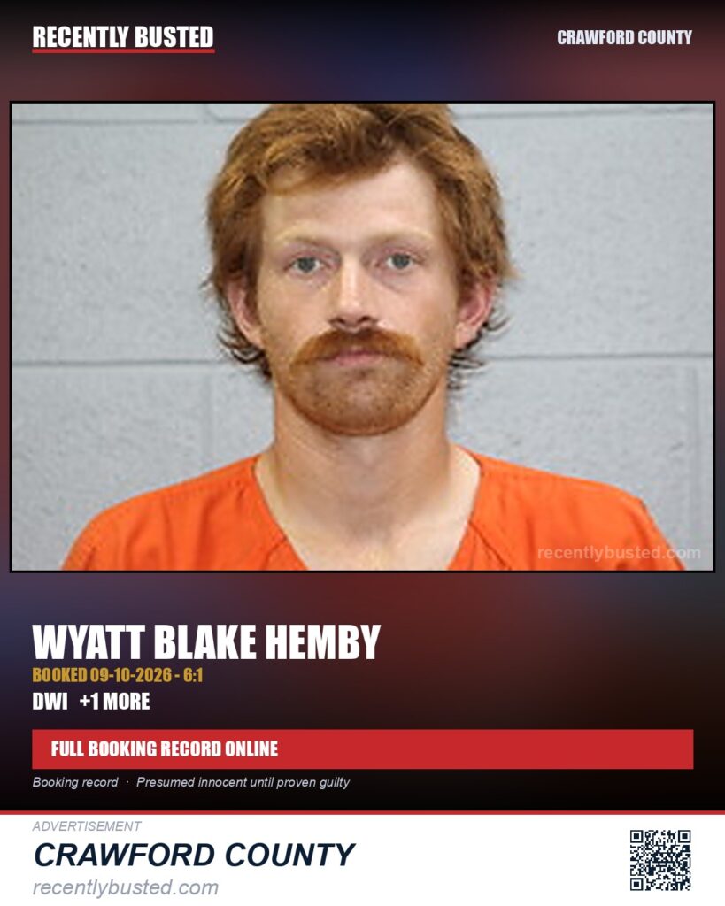 Hemby, Wyatt Blake — arrest record card, Crawford County