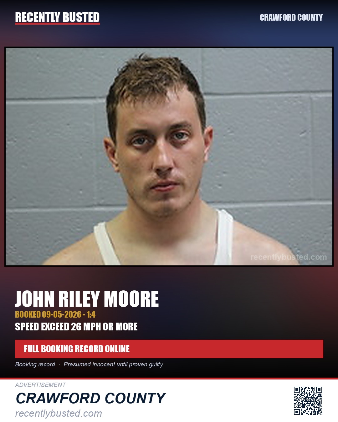 Moore, John Riley — arrest record card, Crawford County