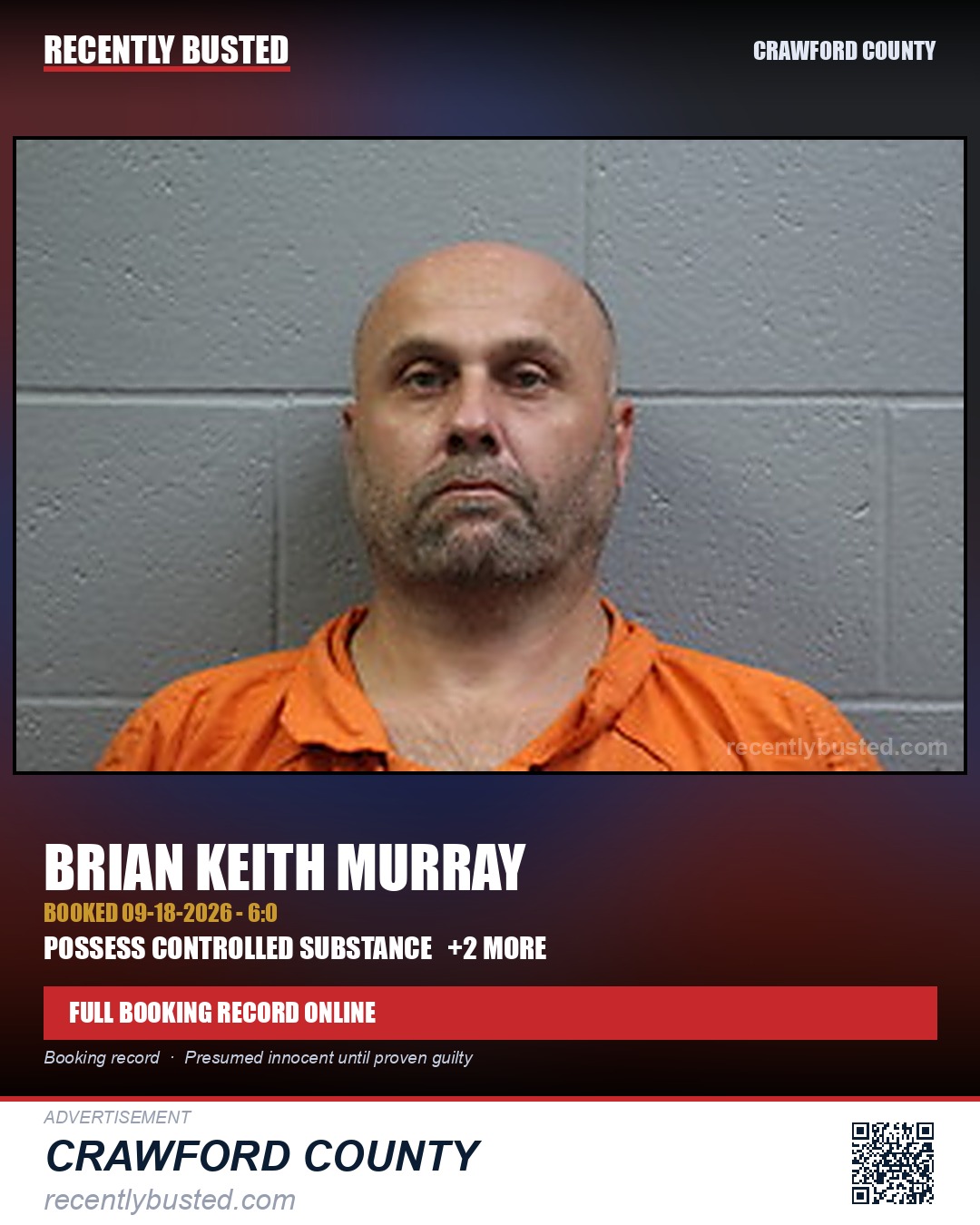 Murray, Brian Keith — arrest record card, Crawford County