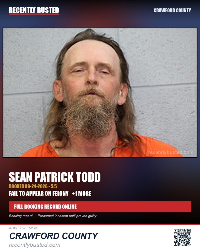 Todd, Sean Patrick — arrest record card, Missouri