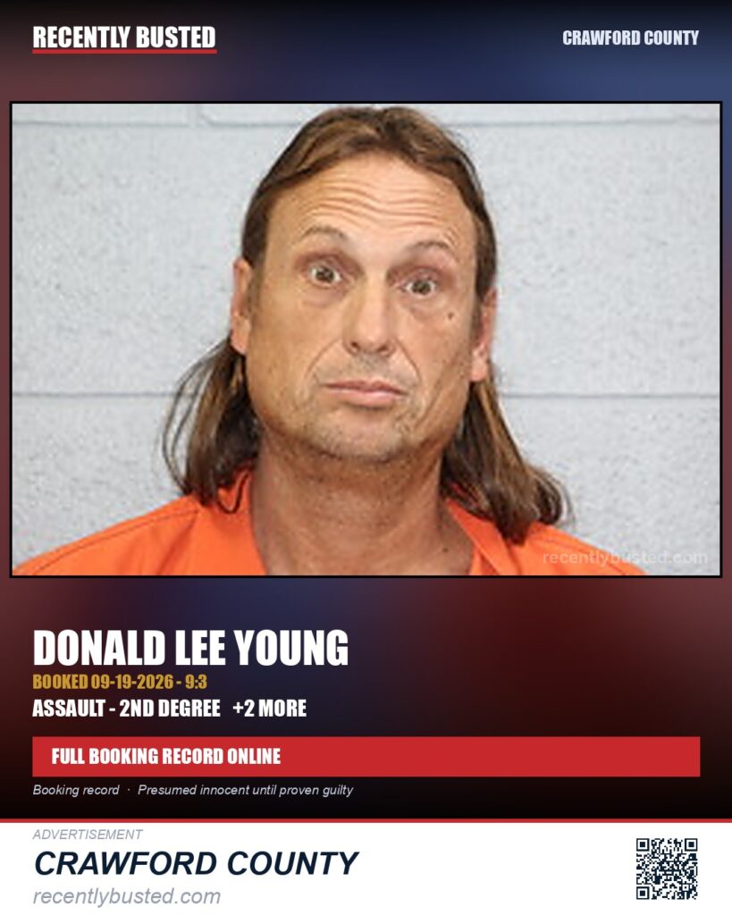 Young, Donald Lee — arrest record card, Crawford County