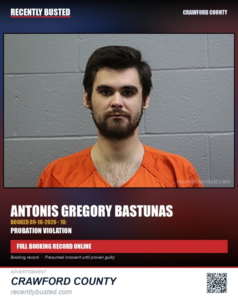Bastunas, Antonis Gregory — arrest record card, Missouri