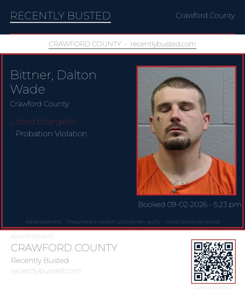 Bittner, Dalton Wade — arrest record card, Missouri