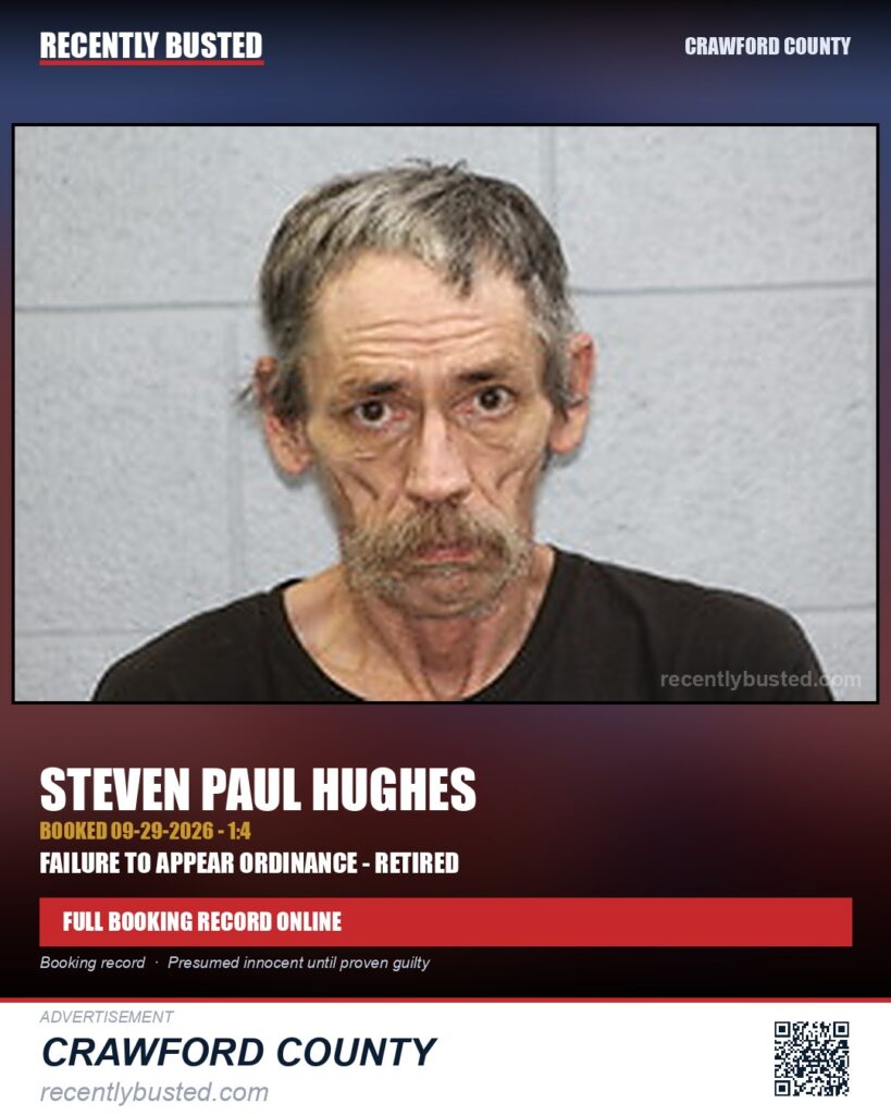 Hughes, Steven Paul — arrest record card, Missouri