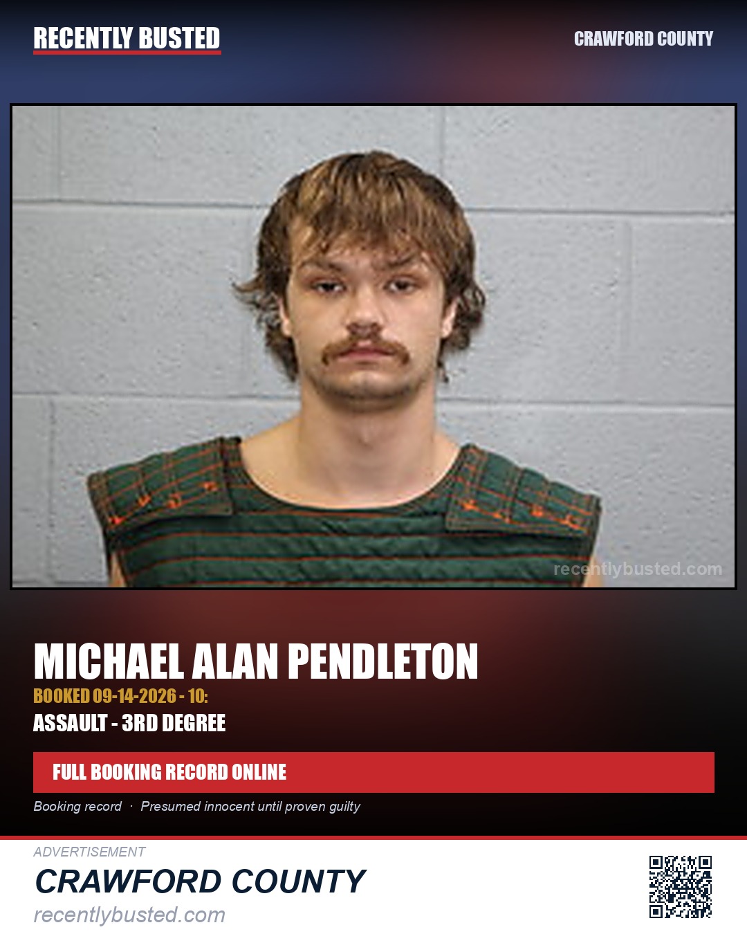 Pendleton, Michael Alan — arrest record card, Crawford County