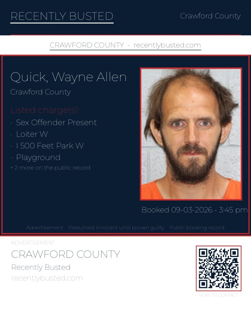 Quick, Wayne Allen — arrest record card, Missouri