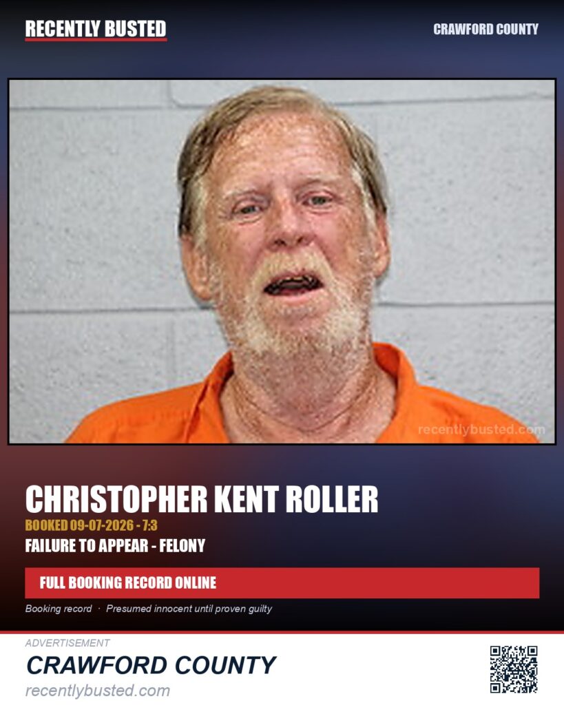 Roller, Christopher Kent — arrest record card, Missouri