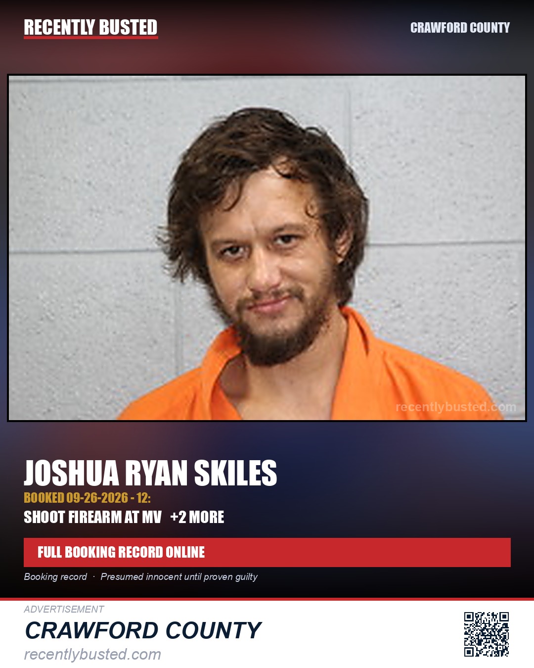 Skiles, Joshua Ryan — arrest record card, Crawford County