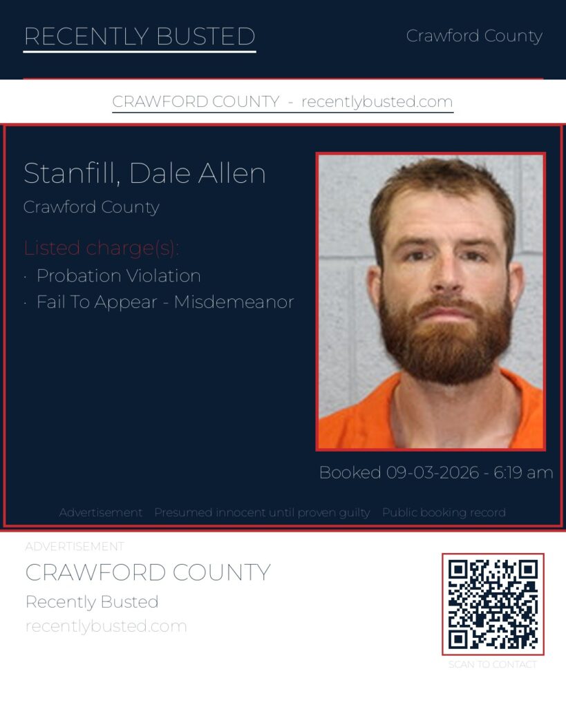 Stanfill, Dale Allen — arrest record card, Missouri