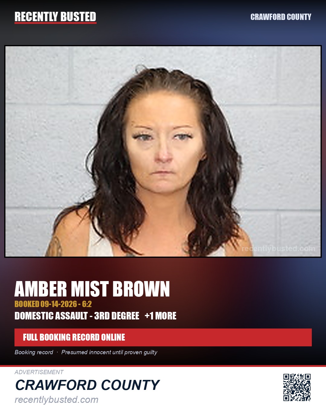 Brown, Amber Mist — arrest record card, Crawford County