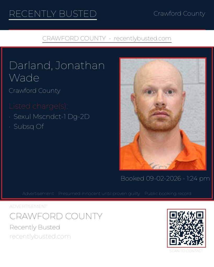 Darland, Jonathan Wade — arrest record card, Missouri