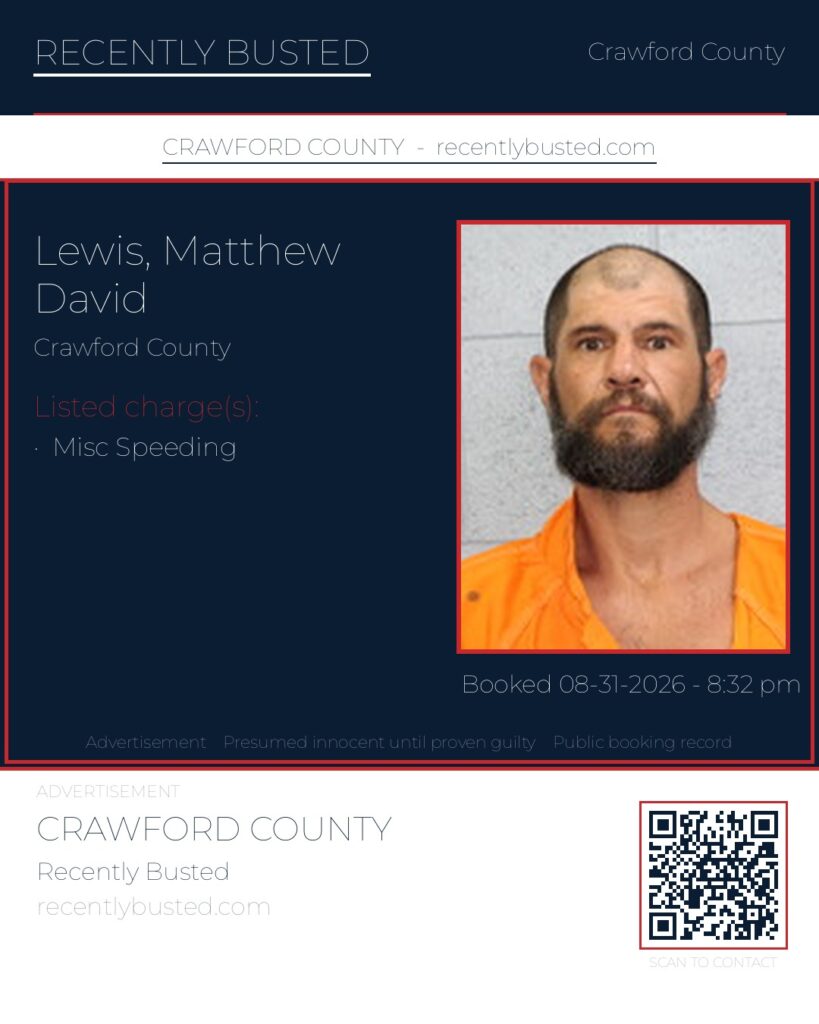 Lewis, Matthew David — arrest record card, Missouri