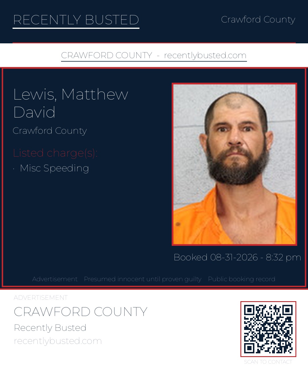 Lewis, Matthew David — arrest record card, Crawford County