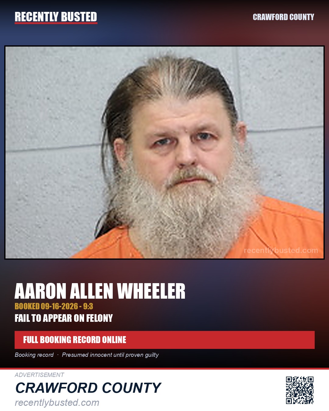 Wheeler, Aaron Allen — arrest record card, Crawford County