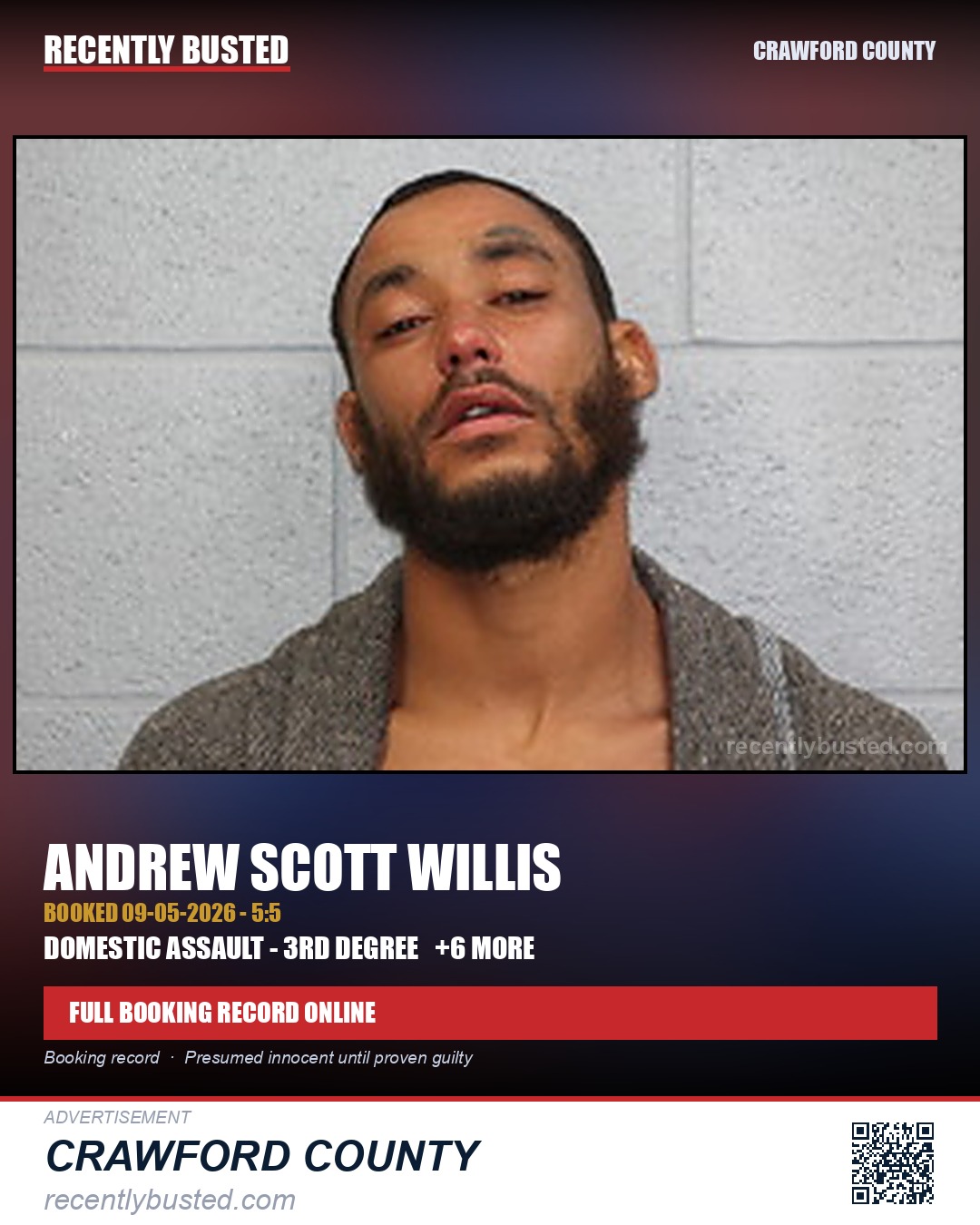 Willis, Andrew Scott — arrest record card, Crawford County