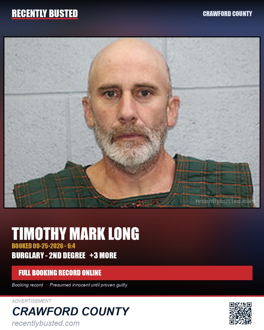 Long, Timothy Mark — arrest record card, Crawford County