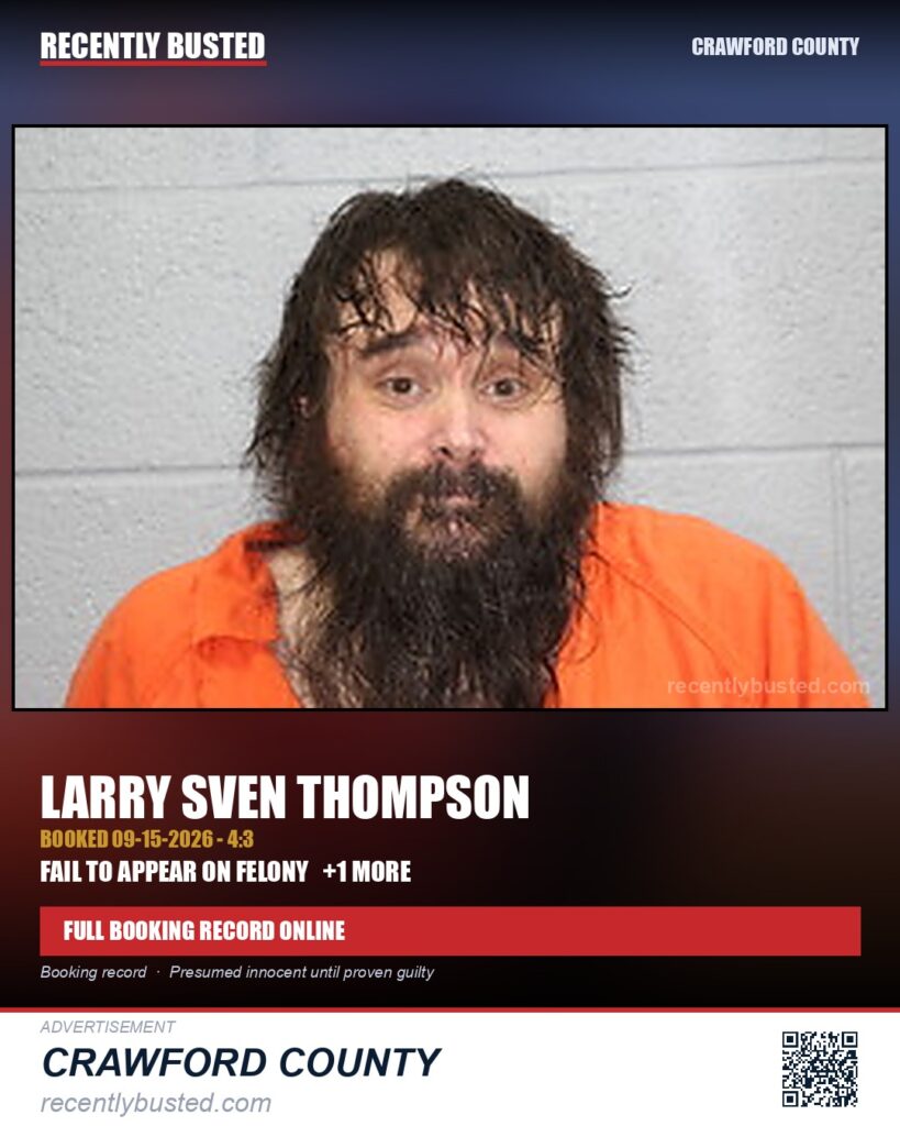 Thompson, Larry Sven — arrest record card, Missouri