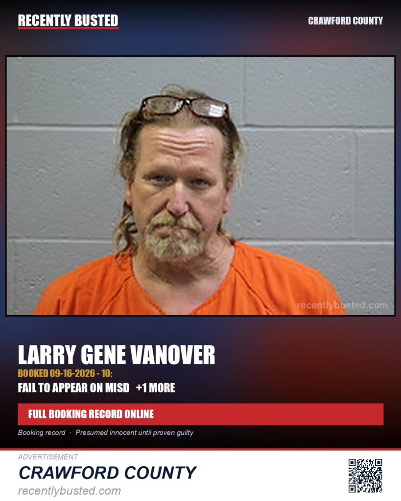 Vanover, Larry Gene — arrest record card, Missouri