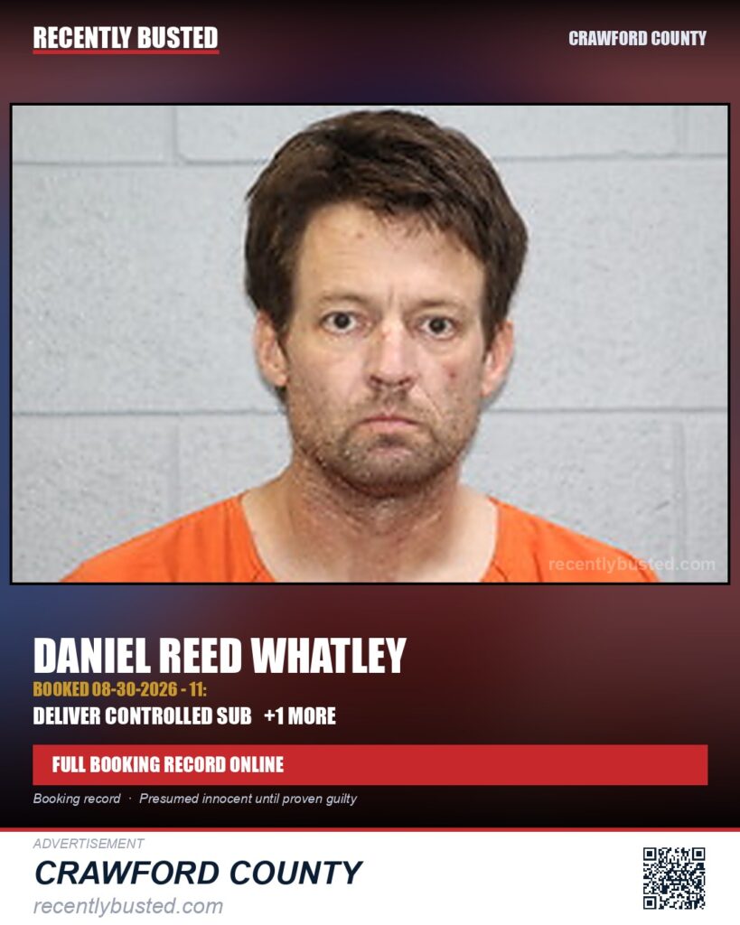 Whatley, Daniel Reed — arrest record card, Crawford County
