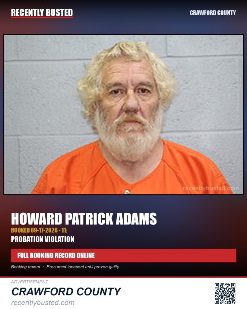 Adams, Howard Patrick — arrest record card, Missouri