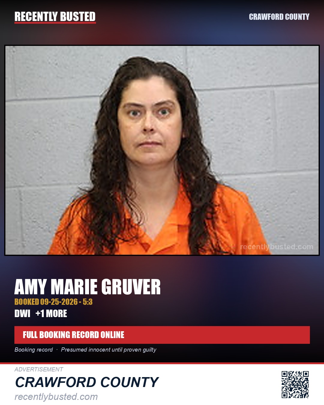 Gruver, Amy Marie — arrest record card, Crawford County