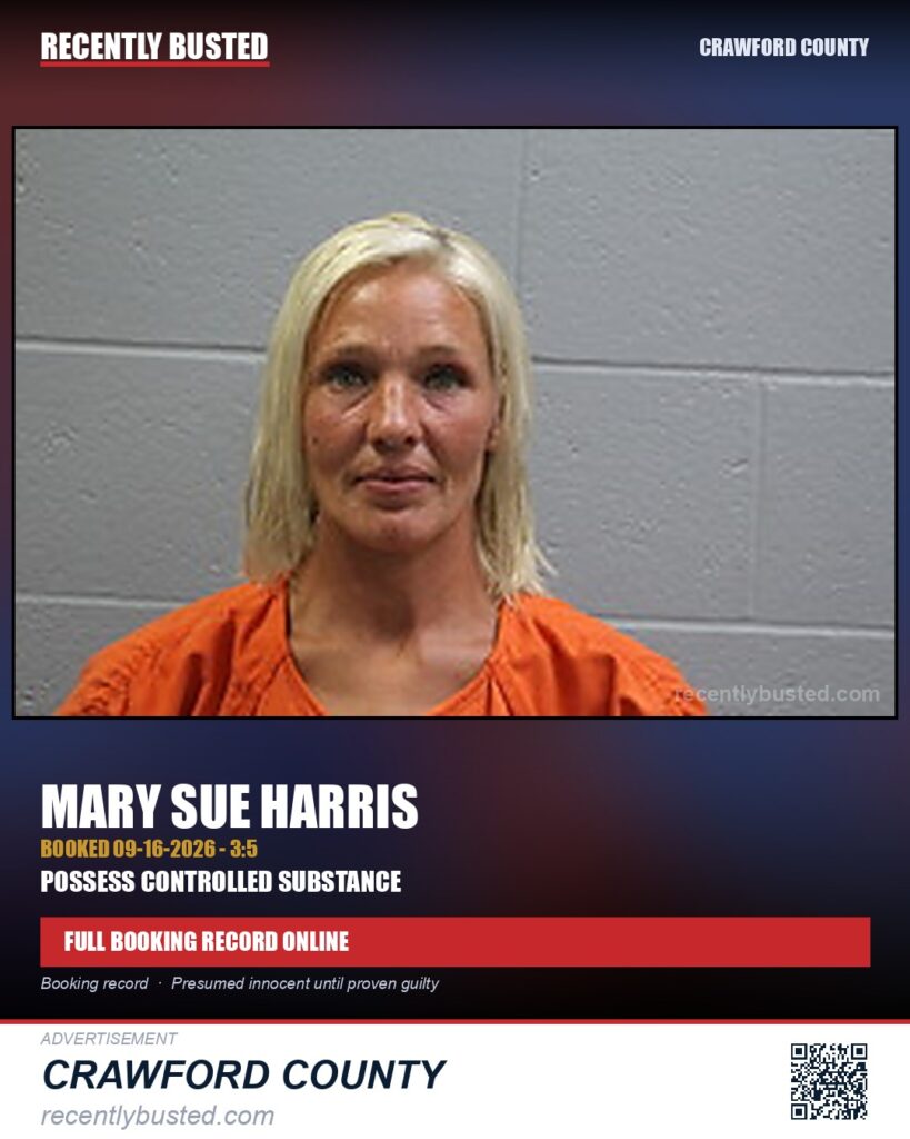 Harris, Mary Sue — arrest record card, Missouri
