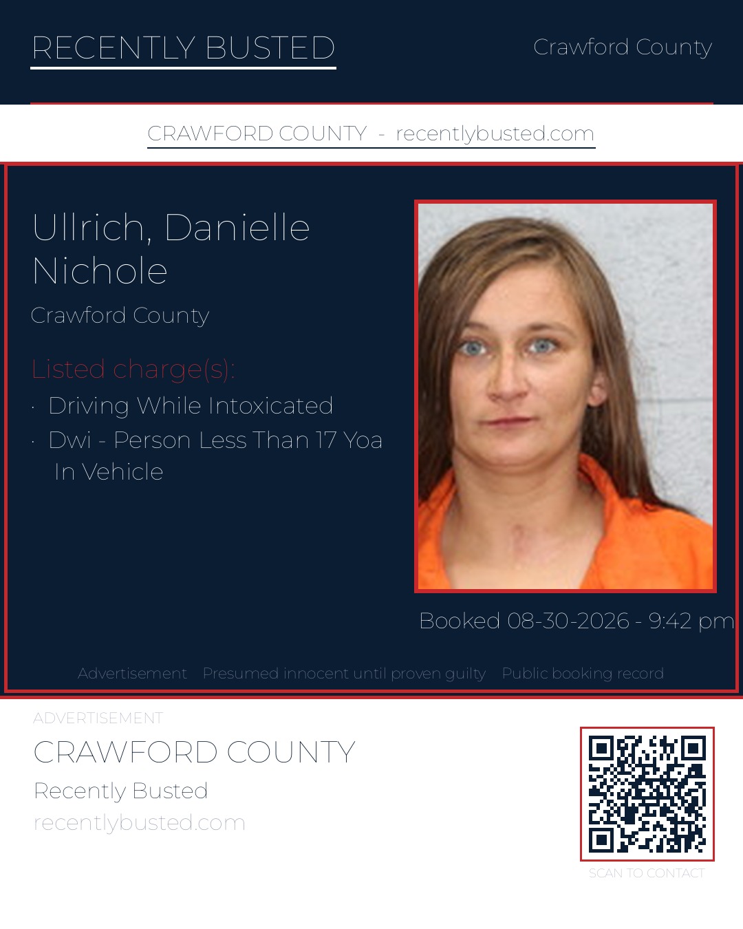 Ullrich, Danielle Nichole — arrest record card, Crawford County