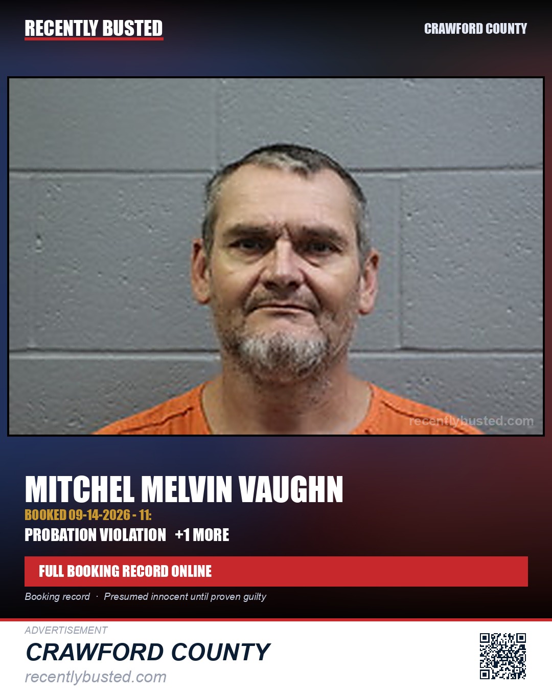 Vaughn, Mitchel Melvin — arrest record card, Crawford County