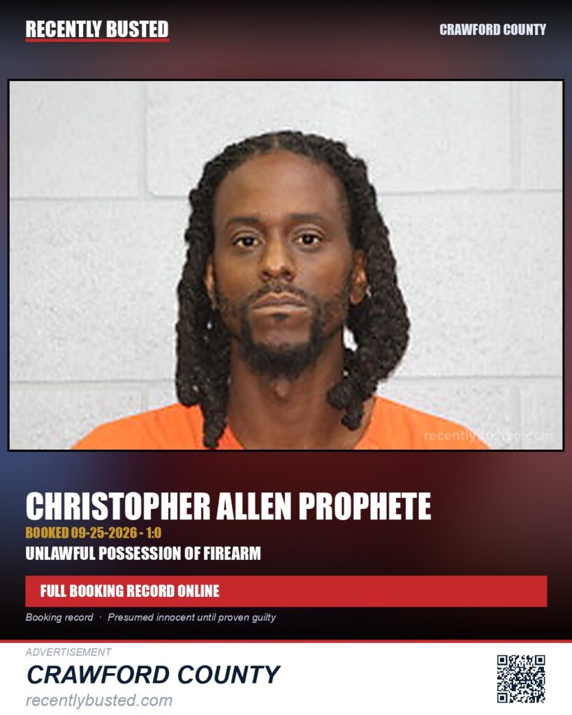 Prophete, Christopher Allen — arrest record card, Missouri
