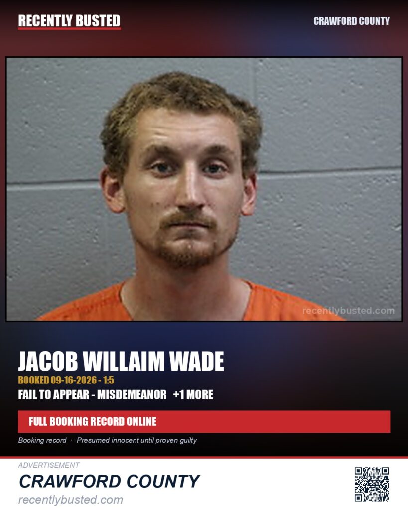 Wade, Jacob Willaim — arrest record card, Missouri