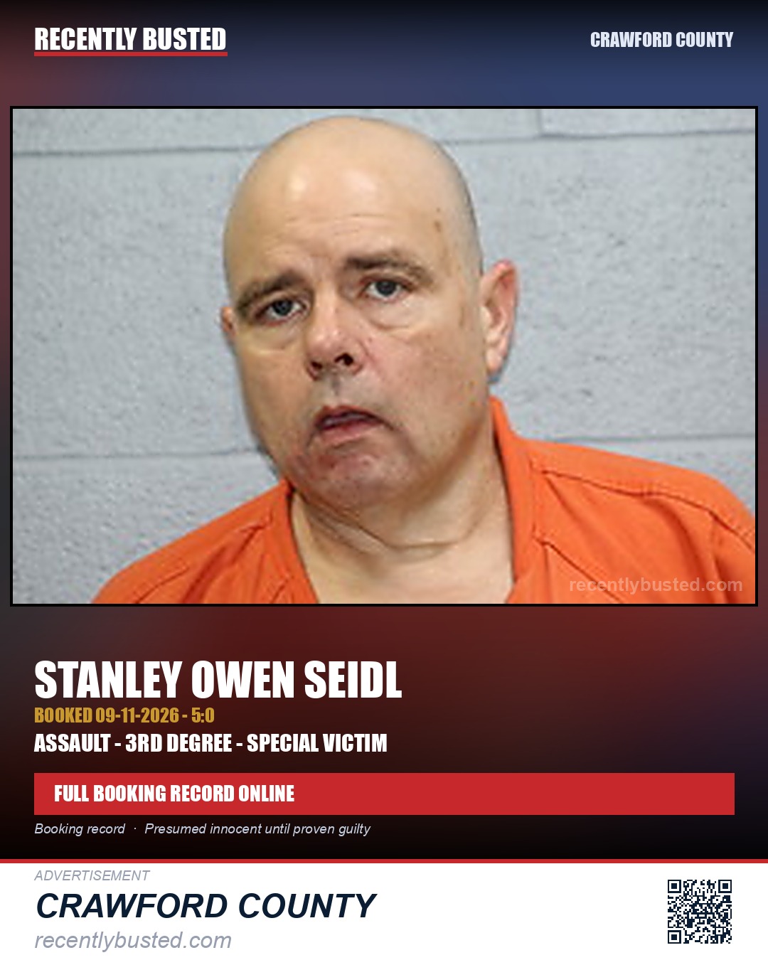 Seidl, Stanley Owen — arrest record card, Crawford County