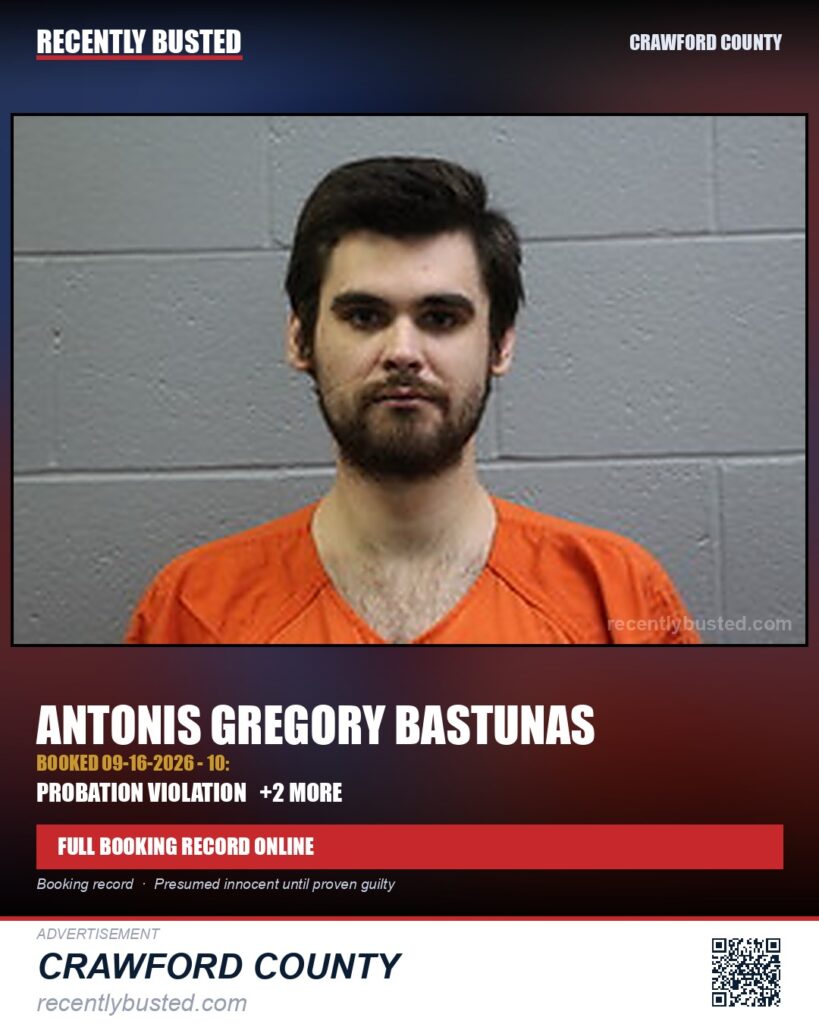 Bastunas, Antonis Gregory — arrest record card, Crawford County