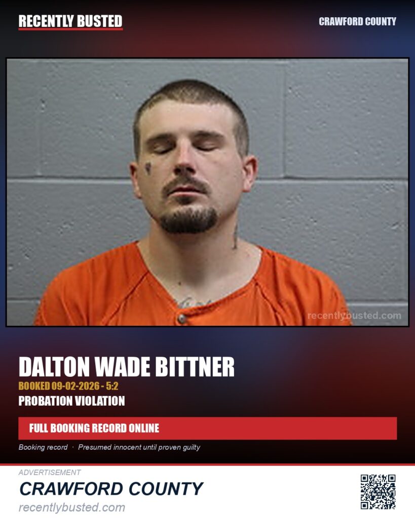 Bittner, Dalton Wade — arrest record card, Crawford County