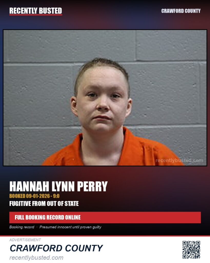 Perry, Hannah Lynn — arrest record card, Crawford County