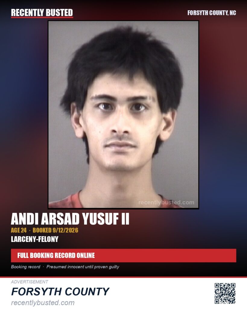 ANDI ARSAD YUSUF II — arrest record card, Forsyth County, North Carolina