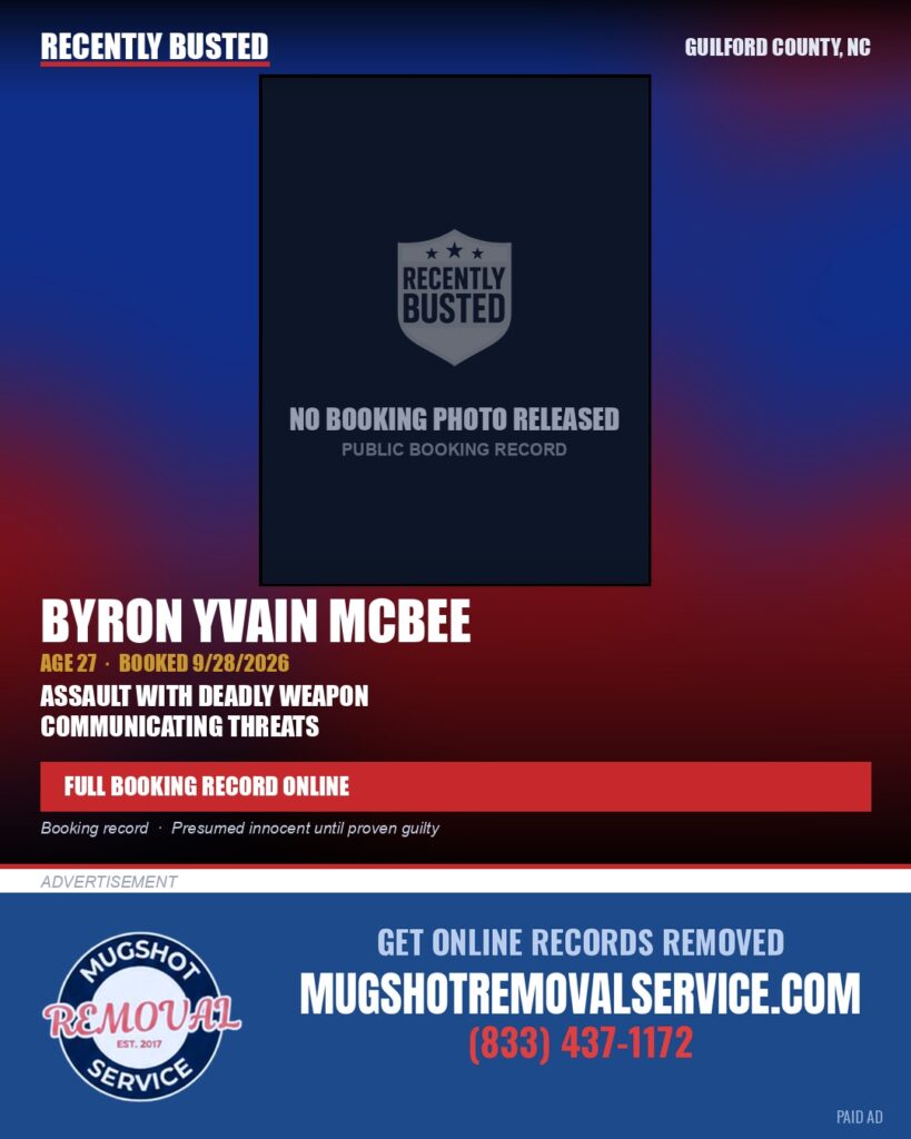 BYRON YVAIN MCBEE — arrest record card, Guilford County, North Carolina