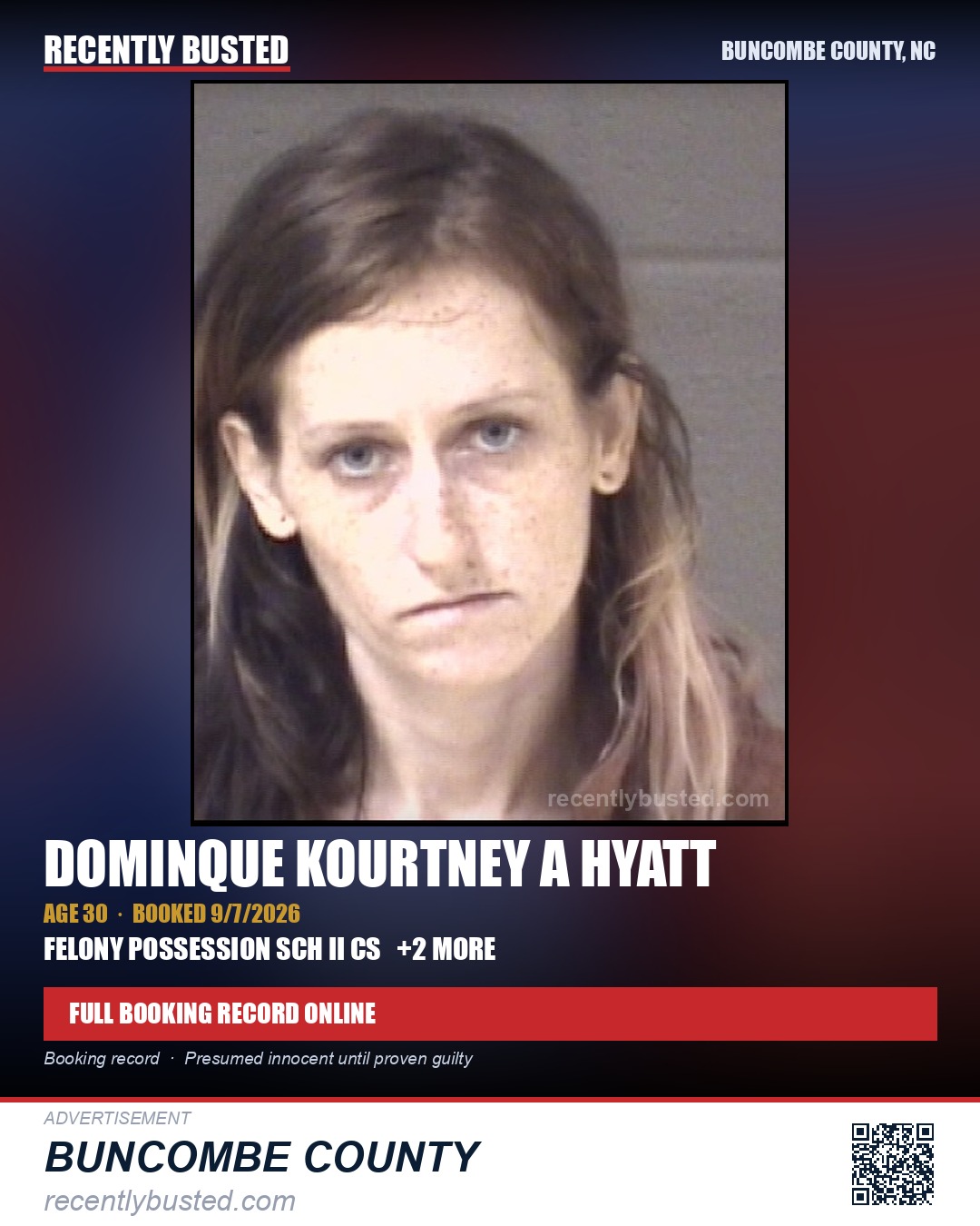 DOMINQUE KOURTNEY A HYATT — arrest record card, Buncombe County, North Carolina