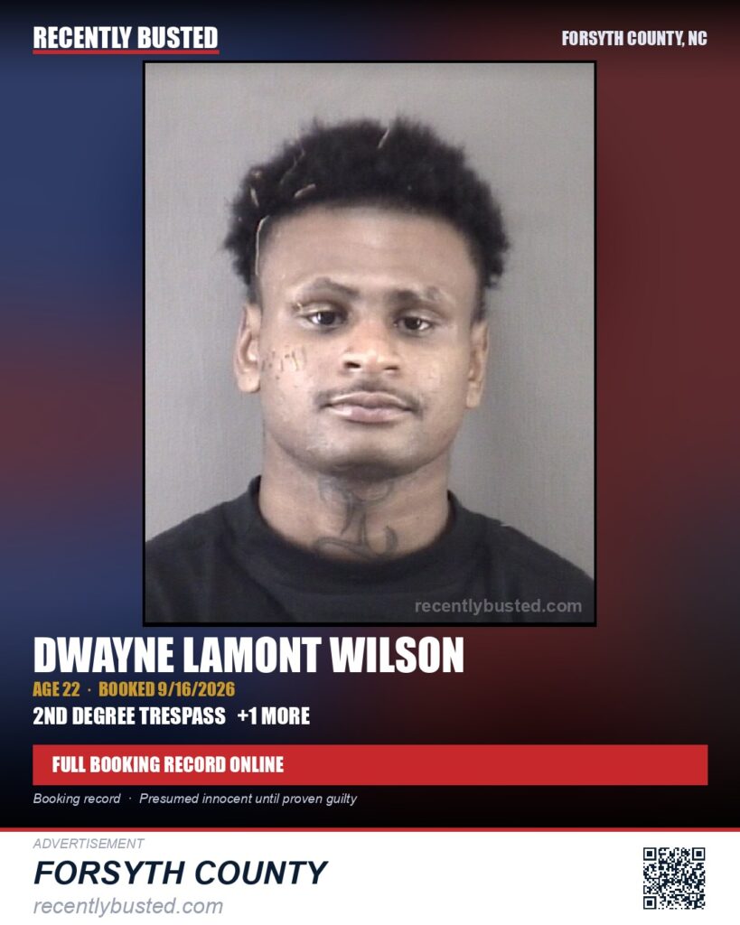 DWAYNE LAMONT WILSON — arrest record card, Forsyth County, North Carolina