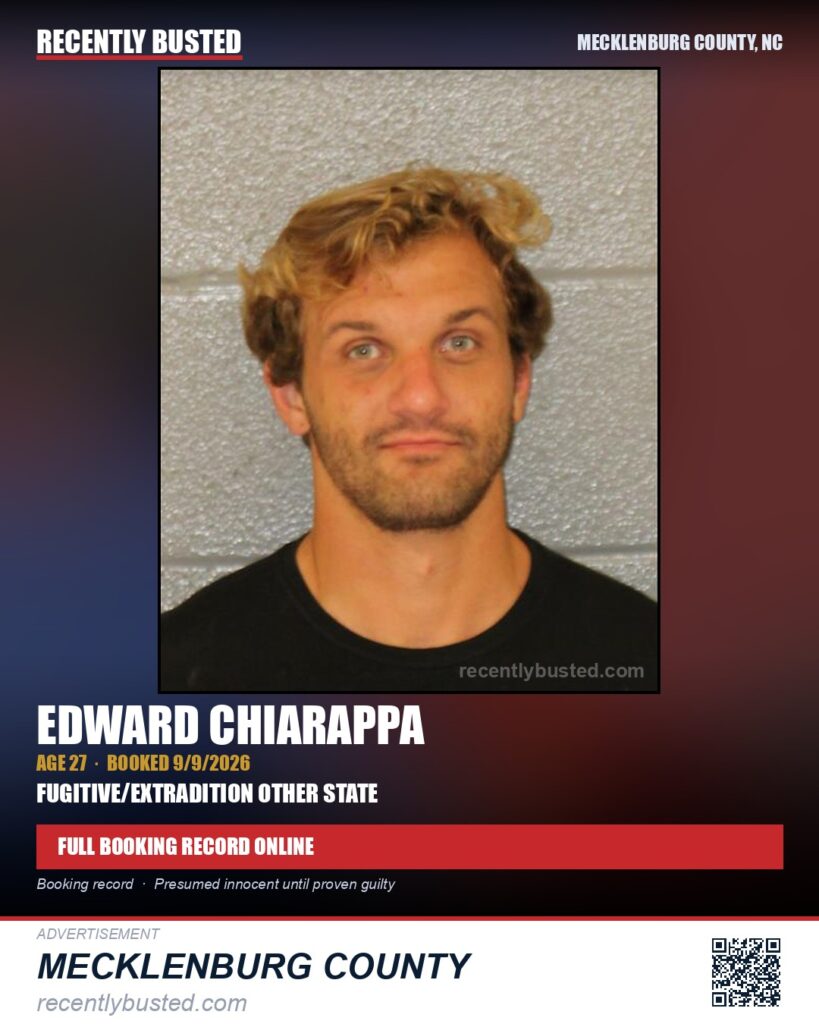 EDWARD CHIARAPPA — arrest record card, Mecklenburg County, North Carolina