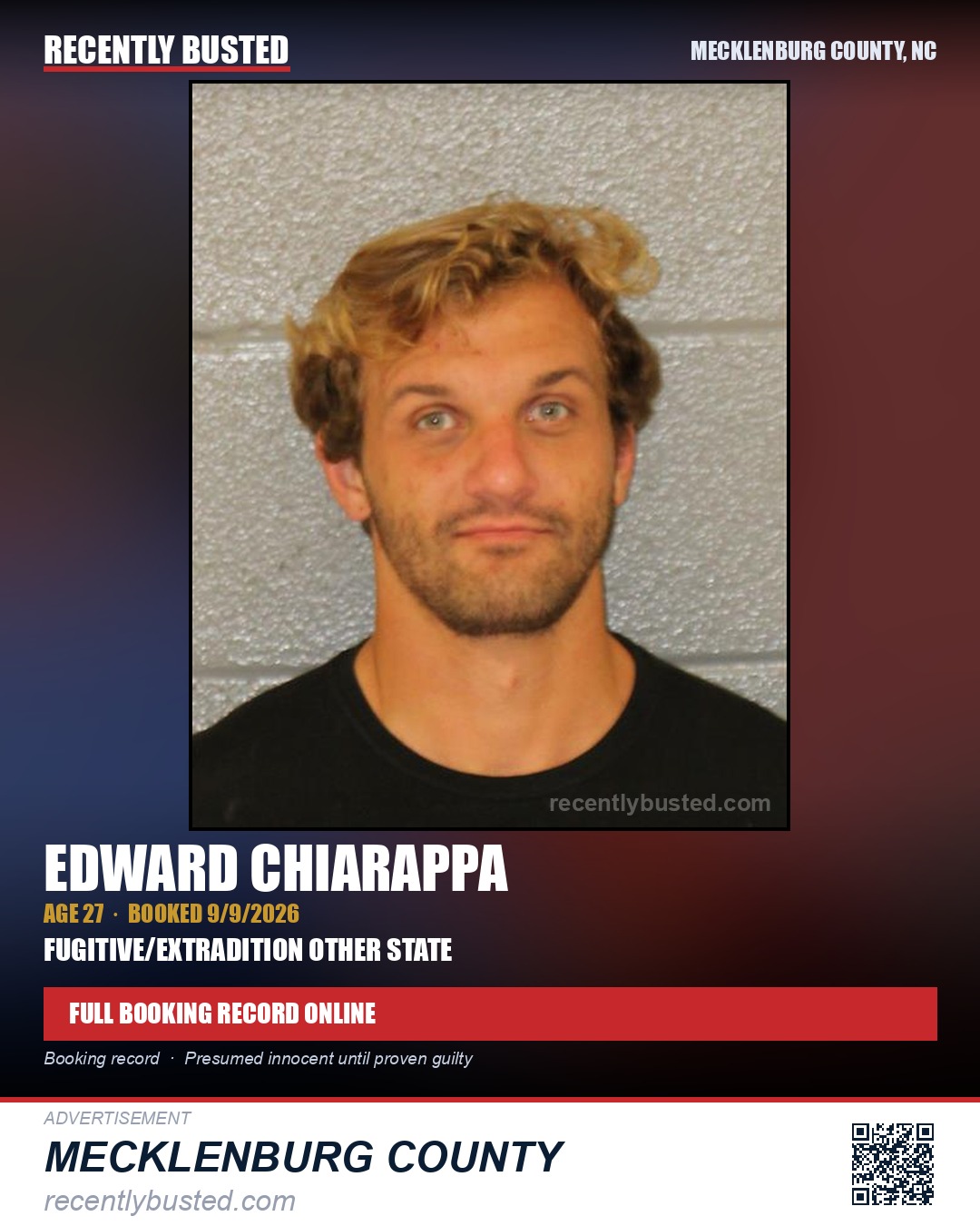EDWARD CHIARAPPA — arrest record card, Mecklenburg County, North Carolina