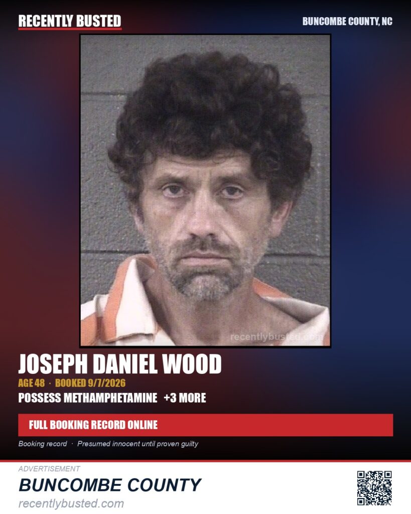 JOSEPH DANIEL WOOD — arrest record card, Buncombe County, North Carolina