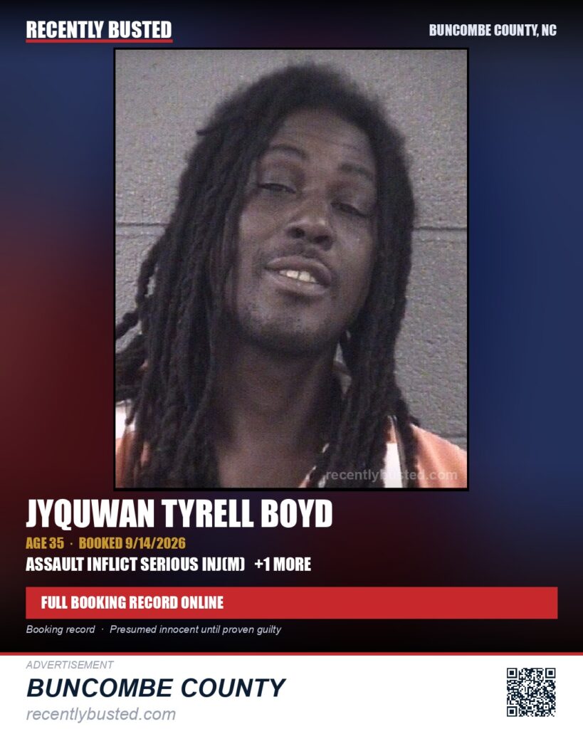 JYQUWAN TYRELL BOYD — arrest record card, Buncombe County, North Carolina
