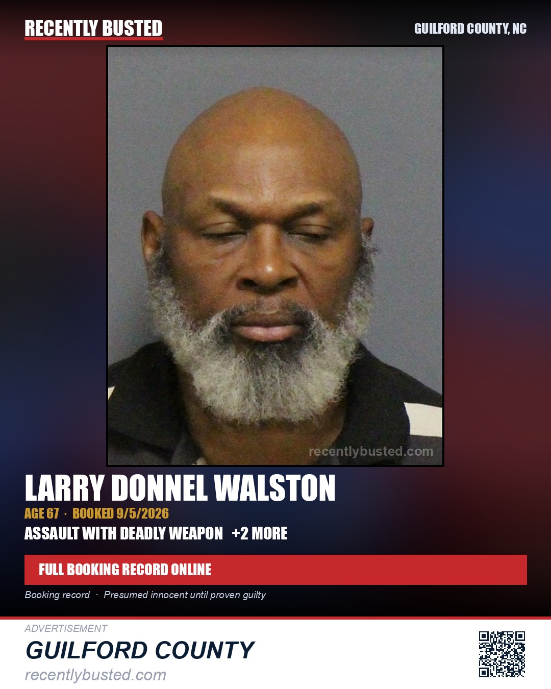 LARRY DONNEL WALSTON — arrest record card, Guilford County, North Carolina