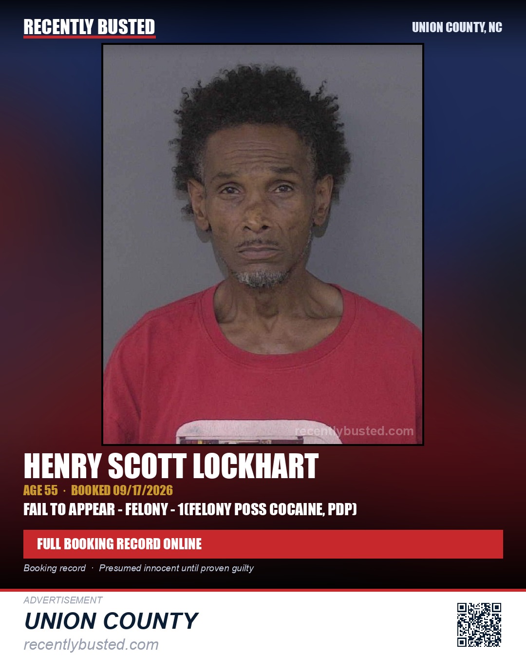LOCKHART, HENRY SCOTT — arrest record card, Union County, North Carolina