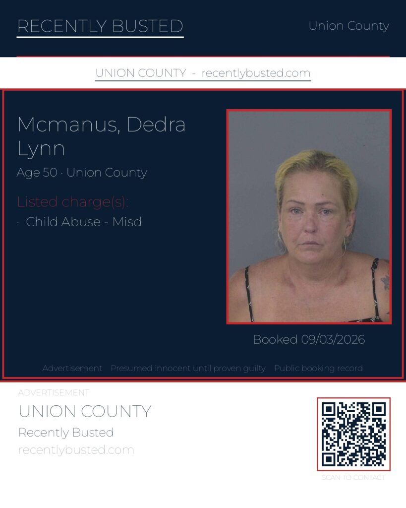 MCMANUS, DEDRA LYNN — arrest record card, Union County, North Carolina