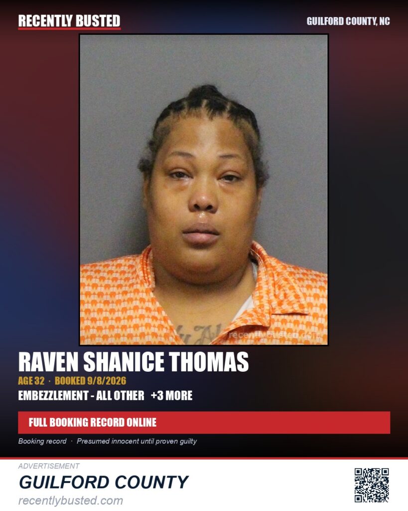 RAVEN SHANICE THOMAS — arrest record card, Guilford County, North Carolina
