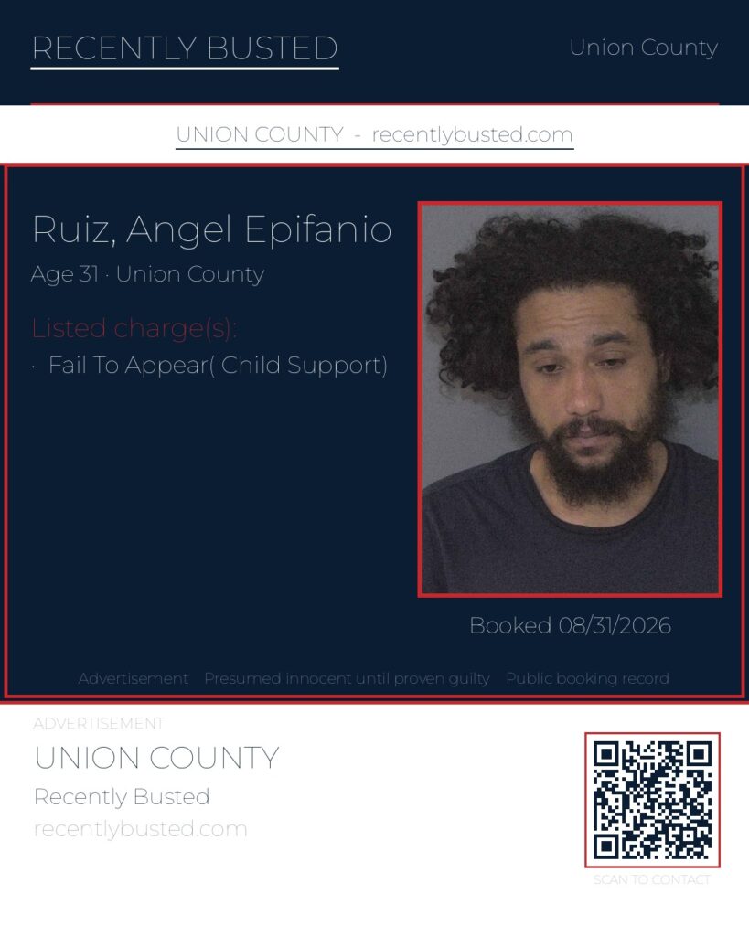 RUIZ, ANGEL EPIFANIO — arrest record card, Union County, North Carolina