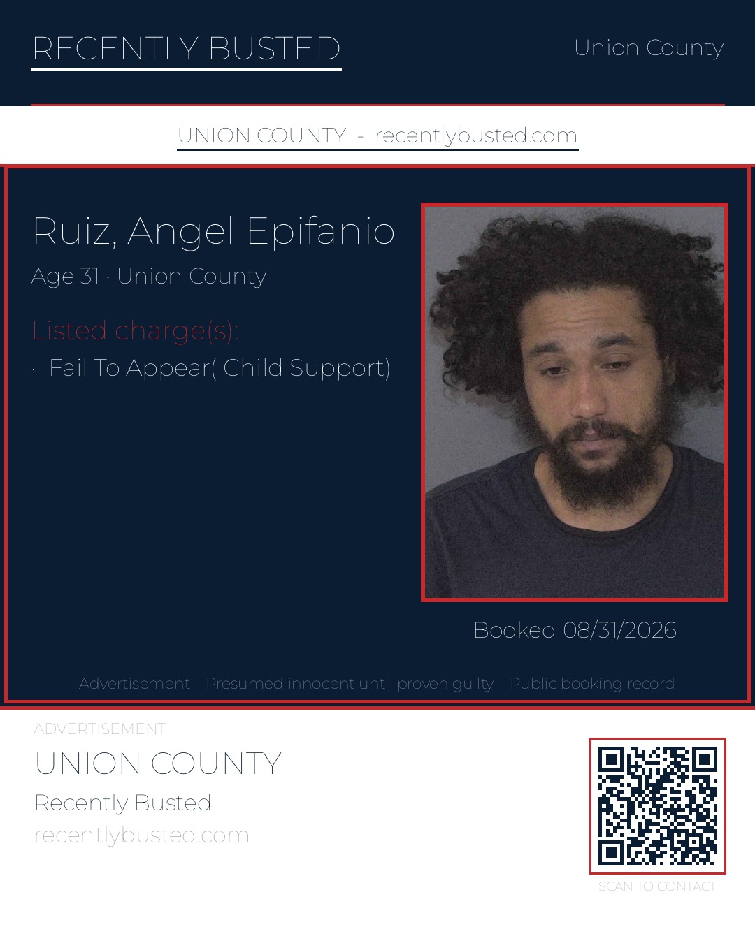RUIZ, ANGEL EPIFANIO — arrest record card, Union County, North Carolina