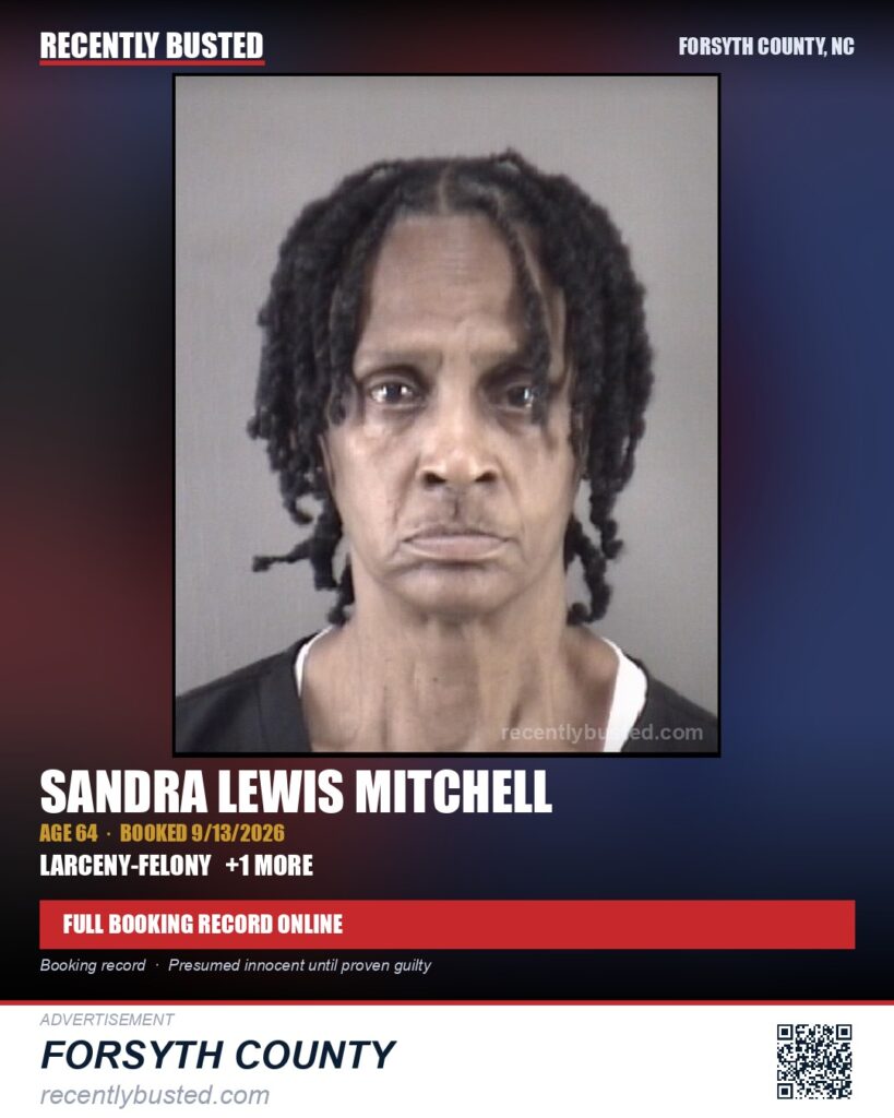 SANDRA LEWIS MITCHELL — arrest record card, Forsyth County, North Carolina